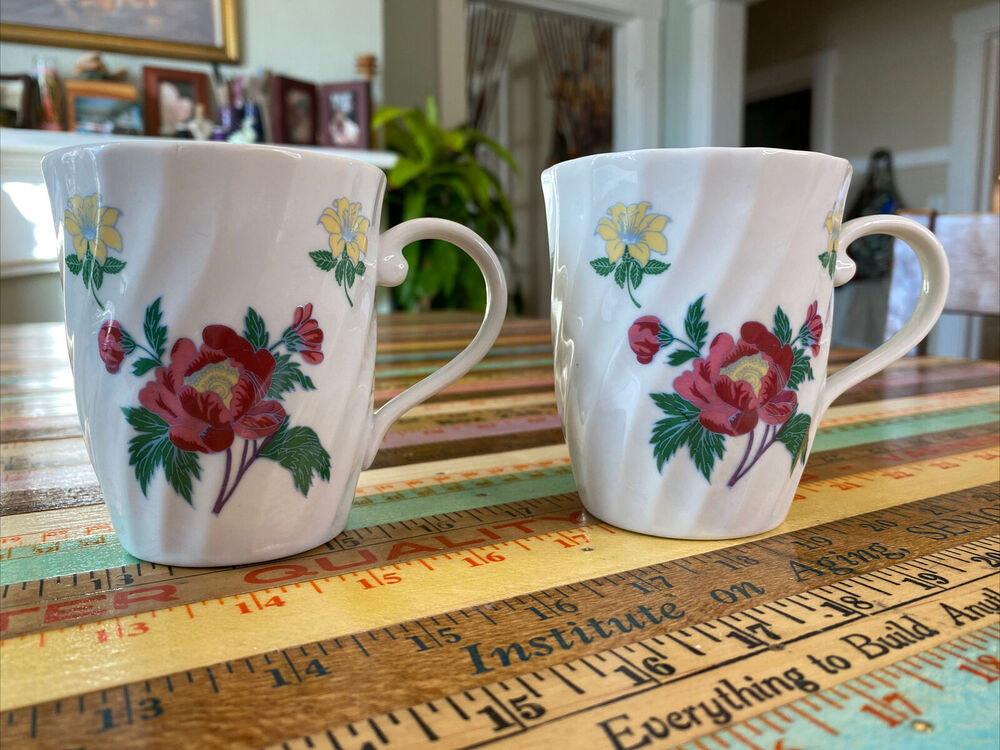 LAURA ASHLEY‎ Floral Porcelain Coffee Tea Cup MUG VINTAGE PAIR Botanical 2